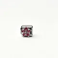 Link modulare italiano con fiore in zircone rosa su base in acciaio inossidabile - Fiore Rosa Viola