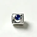 Maglia per bracciale componibile italiano in acciaio con zircone blu a cuore lucido. - Zirconia Blu Scuro (#2)