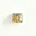 Charm componibile italiano in acciaio inox con quattro zirconi gialli a forma di quadrifoglio - Quadrifoglio (Zirconia Giallo) / Giallo