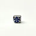 Blue flower zircon Italian charm bracelet module in stainless steel for DIY jewelry. - Blue Flower