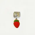 Charm per bracciale modulare stile italiano con pendente fragola in smalto rosso vivo - Fragola / Rosso Verde