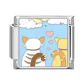 Customizable stainless steel Italian charm link featuring cute cat and heart design. - Cats Hearts Blue Background Pattern (#6) / 1 Piece