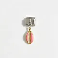 Charm modulare italiano con conchiglia dorata e smalto rosa per bracciali fai-da-te. - Ciondolo a Conchiglia Rosa / Rosa e Argento