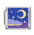Italian modular bracelet charm link in stainless steel with enamel moon and stars design - Night Sky Crescent Cloud Pattern (#7) / 1 Piece