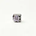 Polished stainless steel Italian charm module featuring a purple zircon flower design - Pale Purple Floral
