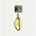 Charm per bracciale modulare italiano con ciondolo a conchiglia di ciprea dorata - Conchiglia / Bianco Crema Oro