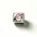 Premium silver stainless steel Italian charm link with a sparkly pink heart zircon centerpiece - Pink Zirconia (#7)
