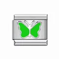 Italian modular bracelet link with green enamel butterfly charm in silver-tone steel - Green
