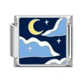 Stainless steel modular charm link featuring a yellow moon and clouds in night sky - Deep Night Moon Cloud Pattern (#8) / 1 Piece