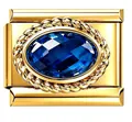 Maglia di bracciale modulare italiano in acciaio inox dorato con zircone blu ovale - Zirconia Blu Scuro
