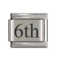 Stainless steel Italian charm link with engraved 6th design for DIY modular bracelets - 6th Date Link