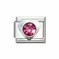 Italian modular stainless steel link charm featuring a sparkling pink heart-shaped crystal - Deep Pink Zirconia (#8)