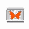 Orange butterfly Italian modular charm crafted in polished stainless steel for DIY bracelets - Orange