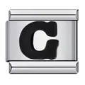 Stainless steel Italian bracelet charm featuring a black enamel letter C design link. - Letter G