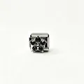 Modular Italian charm in silver stainless steel featuring a black zirconia flower - Black Flower