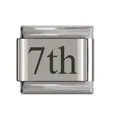 Stainless steel Italian modular bracelet charm link featuring engraved 7th anniversary design - 7th Date Link