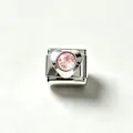 Elegant silver Italian modular bracelet link with a brilliant pink heart zircon. - Light Pink Zirconia (#9)