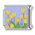 Italienisches Charm-Glied mit gelben Tulpen auf blauem Grund, aus Edelstahl gefertigt - Gelbe Tulpe Lavendel Boden (5)