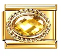 Gold stainless steel Italian modular charm featuring a large yellow oval zircon stone - Yellow Zirconia