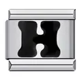 Stainless steel Italian charm modular link with black enamel letter H for DIY bracelet - Letter H