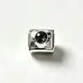 Elegant heart-shaped black zircon Italian modular bracelet charm in polished stainless steel - Black Zirconia (#10)