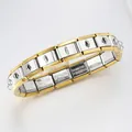 Elegant modular Italian stainless steel elastic bracelet featuring gold-tone accents for unisex - Two-tone Gold Silver with Triangle Hook