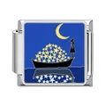 Italian modular charm link in stainless steel with starry night boat and moon enamel - Starry Night Boat Silhouette Pattern (#11) / 1 Piece