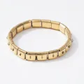 Gold stainless steel Italian modular charm bracelet with elastic hook links. - Full Bracelet / Gold