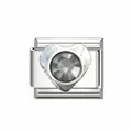 Elegant Italian modular link charm featuring grey heart-shaped zircon in stainless steel - Grey Zirconia (#11)