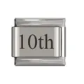 Premium silver stainless steel Italian modular charm link with 10th anniversary engraving - 10th Date Link
