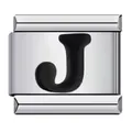 Premium stainless steel Italian modular charm link with black serif letter J design - Letter J