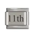 Polished stainless steel Italian charm link featuring an engraved 11th for DIY bracelets - 11th Date Link