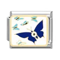 Italian charm link with blue butterfly and evil eye design for DIY bracelet - Blue Butterfly Evil Eye Pattern (#12) / 1 Piece