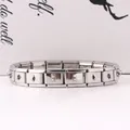 Polished silver-tone stainless steel Italian modular charm bracelet with hooks - Full Bracelet / Silver