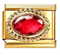 Gold stainless steel Italian modular charm featuring a faceted oval red zircon stone - Red Zirconia