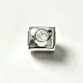 Elegant silver heart charm with a clear round zircon for Italian modular link bracelets - White Zirconia (#13)