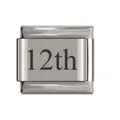 Stainless steel Italian modular charm link with engraved black 12th design for DIY jewelry - 12th Date Link