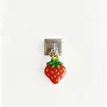 Ciondolo a fragola rossa in smalto per bracciale modulare italiano in acciaio - Fragola / Rosso & Argento
