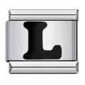 Silver stainless steel modular charm link featuring a black enamel letter L for DIY bracelets - L