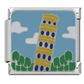 Italienischer Edelstahl-Modul-Charm mit emailliertem Design des Schiefen Turms von Pisa - Leaning Tower of Pisa (#12) / Mehrfarbig