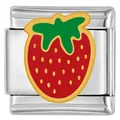 Maillon de bracelet italien en acier inoxydable avec motif fraise émaillée rouge - Motif Fraise (33) / 1 Pièce