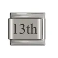Stainless steel Italian modular charm bracelet link featuring a black 13th engraving - 13th Date Link