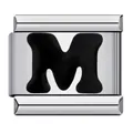 Stainless steel modular charm link with black enamel letter M for Italian bracelets - M