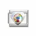 Stainless steel heart Italian charm bracelet module with faceted colorful zircon link - AB Color Zirconia (#15)