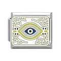 Silver stainless steel Italian charm bracelet link with a yellow Evil Eye design - Evil Eye Vine Lines Pattern (#14) / 1 Piece