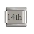 Premium silver stainless steel Italian modular charm link with engraved 14th detail - 14th Date Link