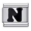 High-quality stainless steel Italian modular charm link with a black enamel letter N - Letter N