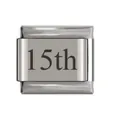 Silver stainless steel Italian modular charm link with 15th anniversary engraving - 15th Date Link