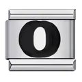 Stainless steel modular charm link with black enamel letter O - Letter O