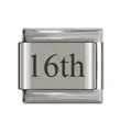 16th engraved stainless steel Italian modular charm link for personalized DIY bracelets - 16th Date Link